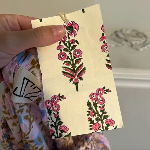 NWT Tuckernuck SZ Blockprints Pink Blue Floral Cotton Oversized Blouse Small - Picture 13 of 14